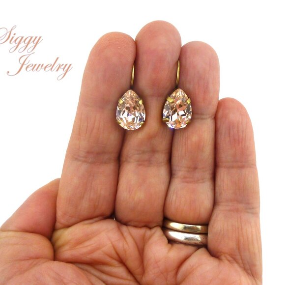 Swarovski Crystal Vintage Rose Pear Drop Lever Back Earrings, Assorted Finishes - Picture 5 of 6